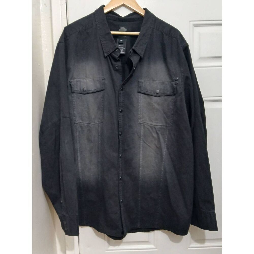 Harley Davidson mens 3xl burnout off black snap button durable shirt longsleeve